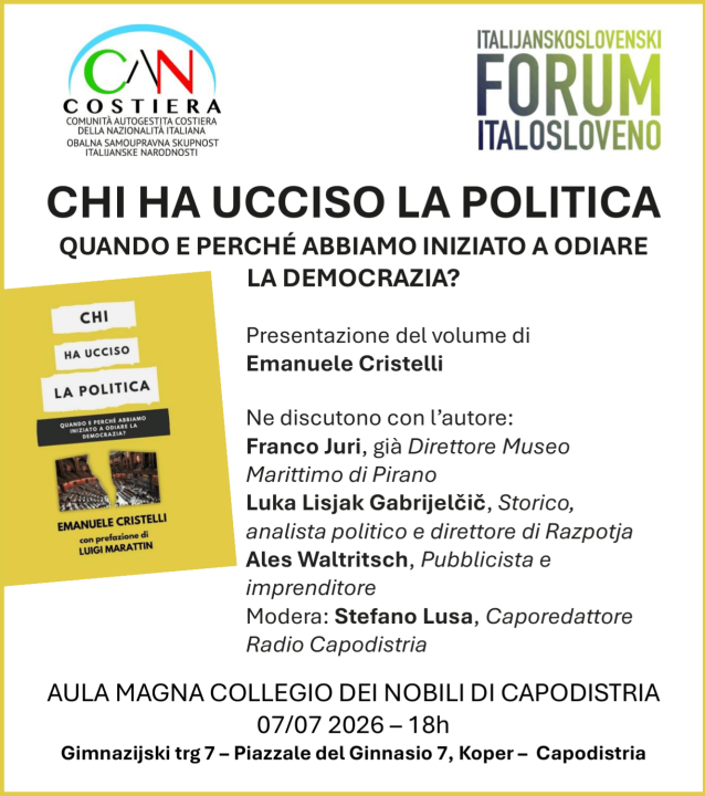 Presentazione del volume "Chi ha ucciso la politica - Quando e perché abbiamo iniziato a odiare la democrazia" di Emanuele Cristelli